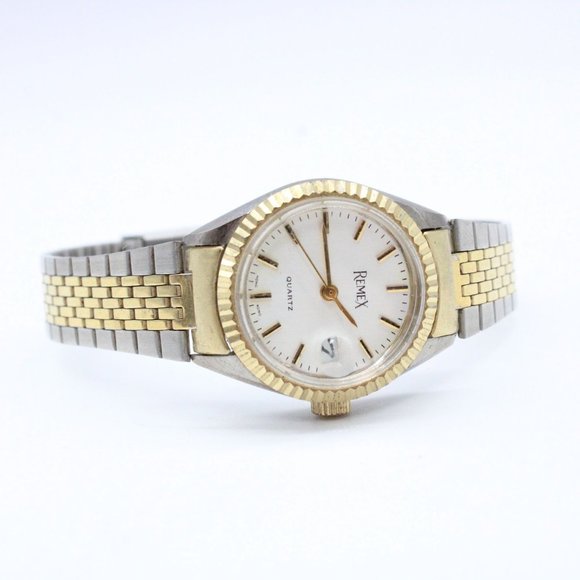 Vintage REMEX Watch Unisex Silver & Gold Tone Stainless Steel White Dial - Picture 5 of 8